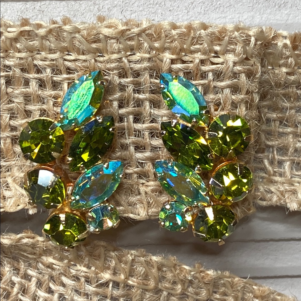 Vintage Shades of Green Rhinstones Clip-on Earrings